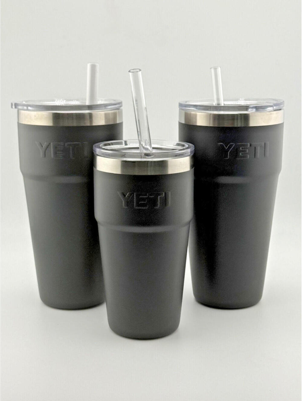 3  YETI Stackable with Straw Cups - Charcoal Gray  - two 26 oz & one 16 oz